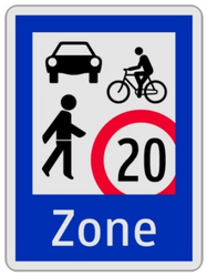 Verkehrsschild Begegnungszone mit Tempo 20 am Freitag, 21. März 2014